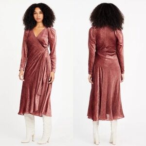 Tanya Taylor Laureen Velvet Wrap Midi Dress Size 10 NWT Rosewood